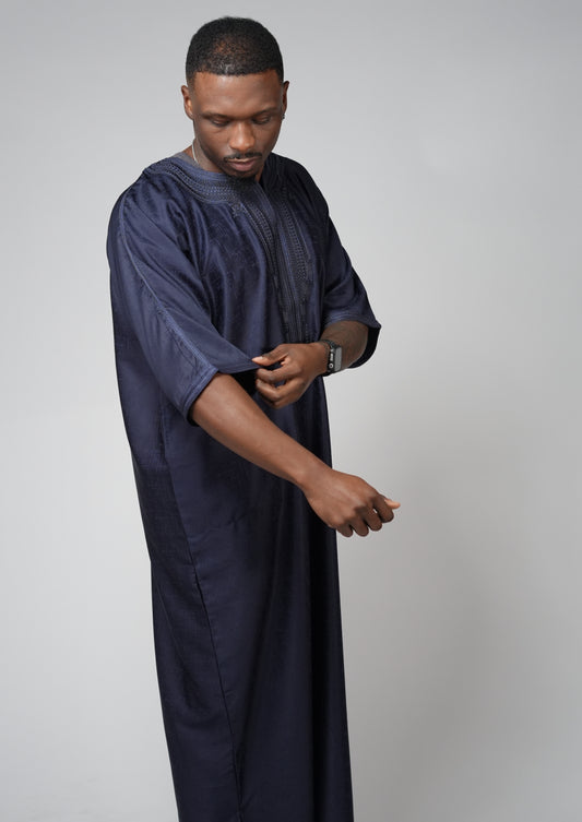 Midnight Navy Moroccan Gandoura – Traditional Men’s Wear