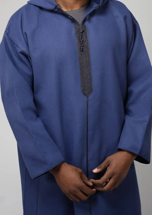 Midnight Blue Moroccan Djellaba – Minimal Hooded Traditional Wear