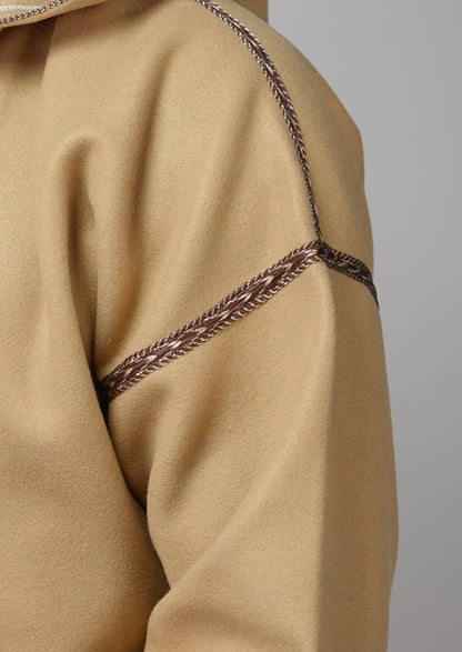 Moroccan Hooded Djellaba – Sand Beige with Brown Embroidery