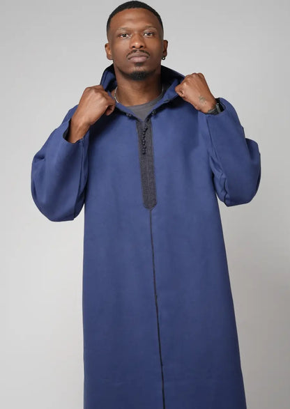 Midnight Blue Moroccan Djellaba – Minimal Hooded Traditional Wear