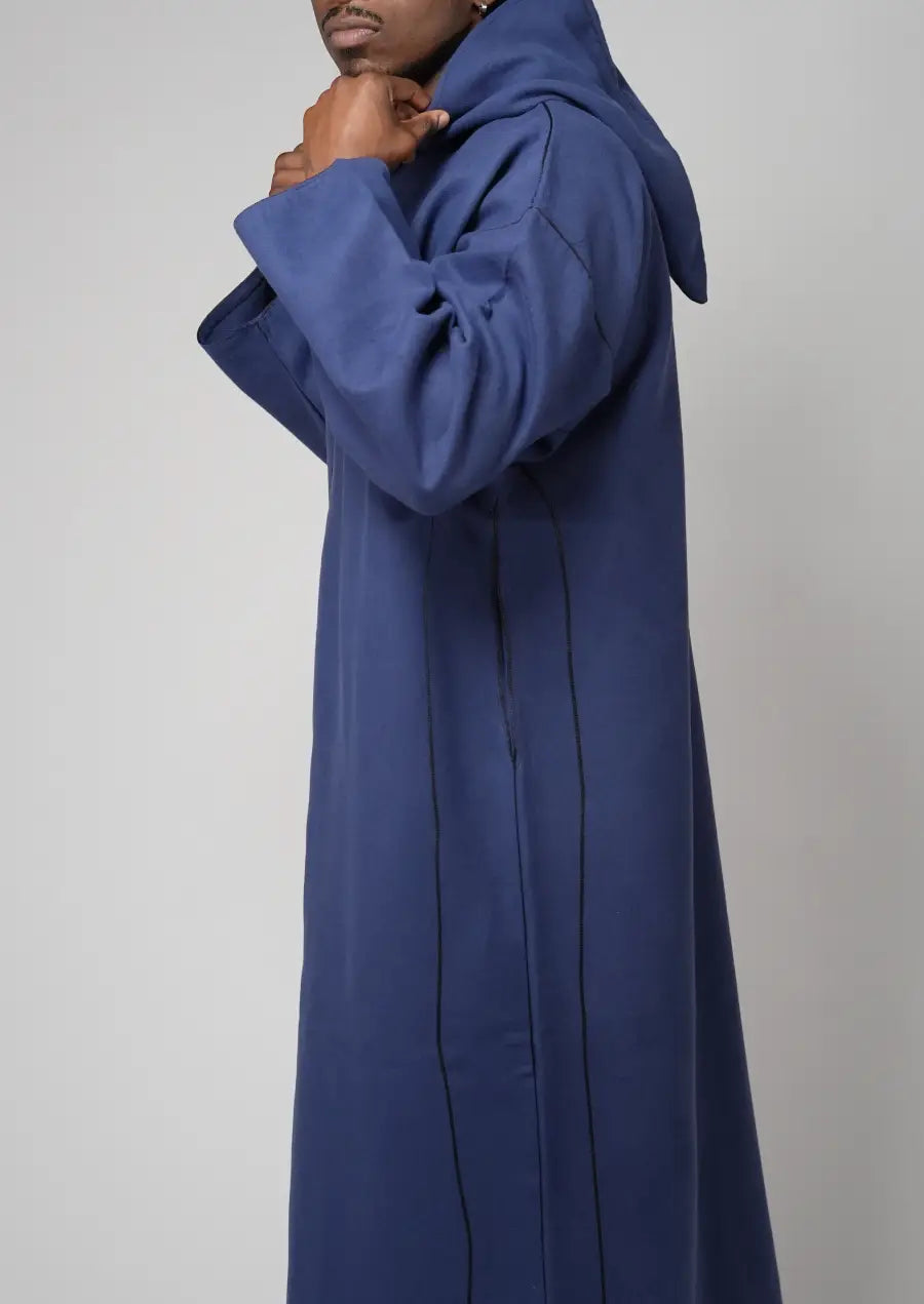 Midnight Blue Moroccan Djellaba – Minimal Hooded Traditional Wear