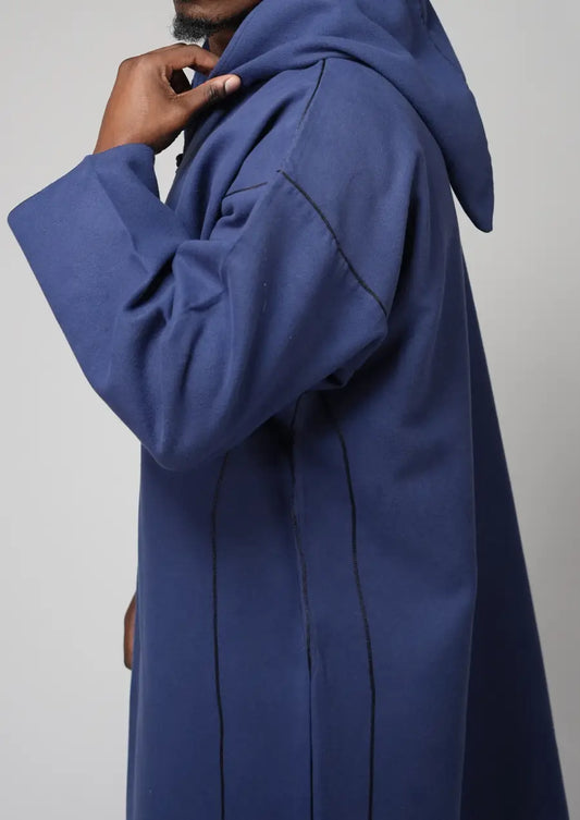Midnight Blue Moroccan Djellaba – Minimal Hooded Traditional Wear