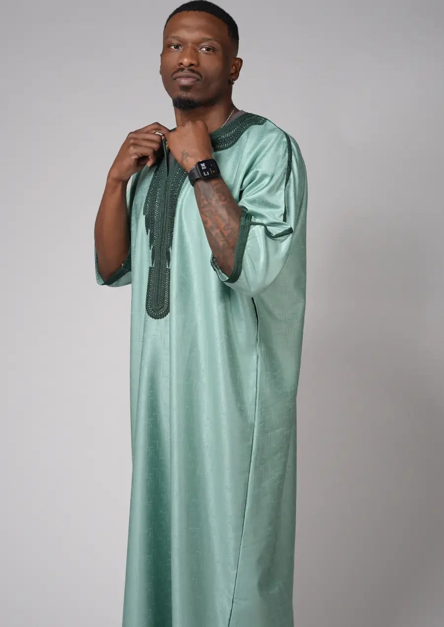 Mint Green Moroccan Gandoura – Traditional Men’s Wear