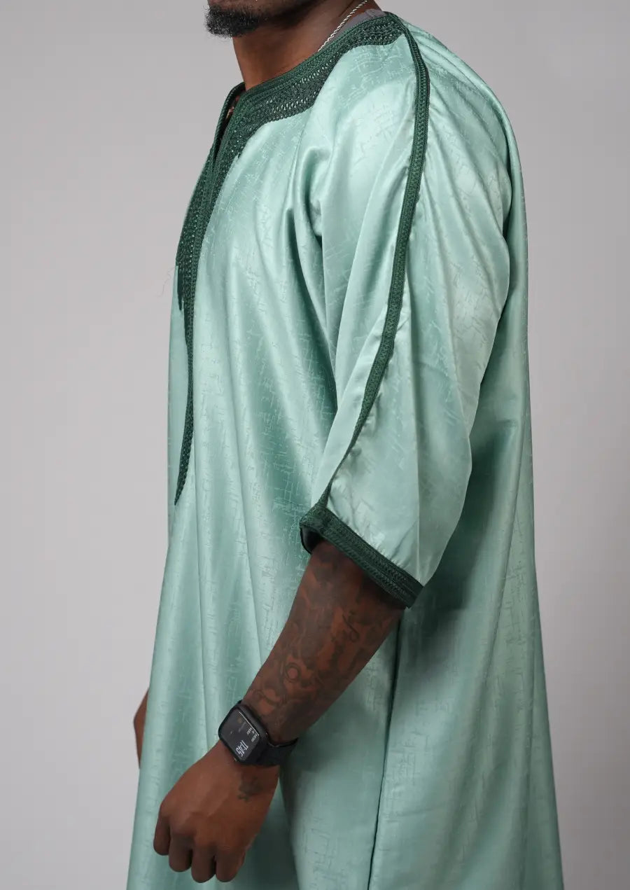 Mint Green Moroccan Gandoura – Traditional Men’s Wear