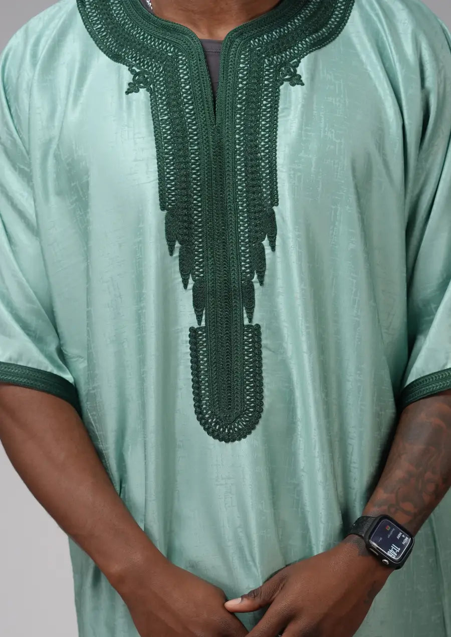 Mint Green Moroccan Gandoura – Traditional Men’s Wear