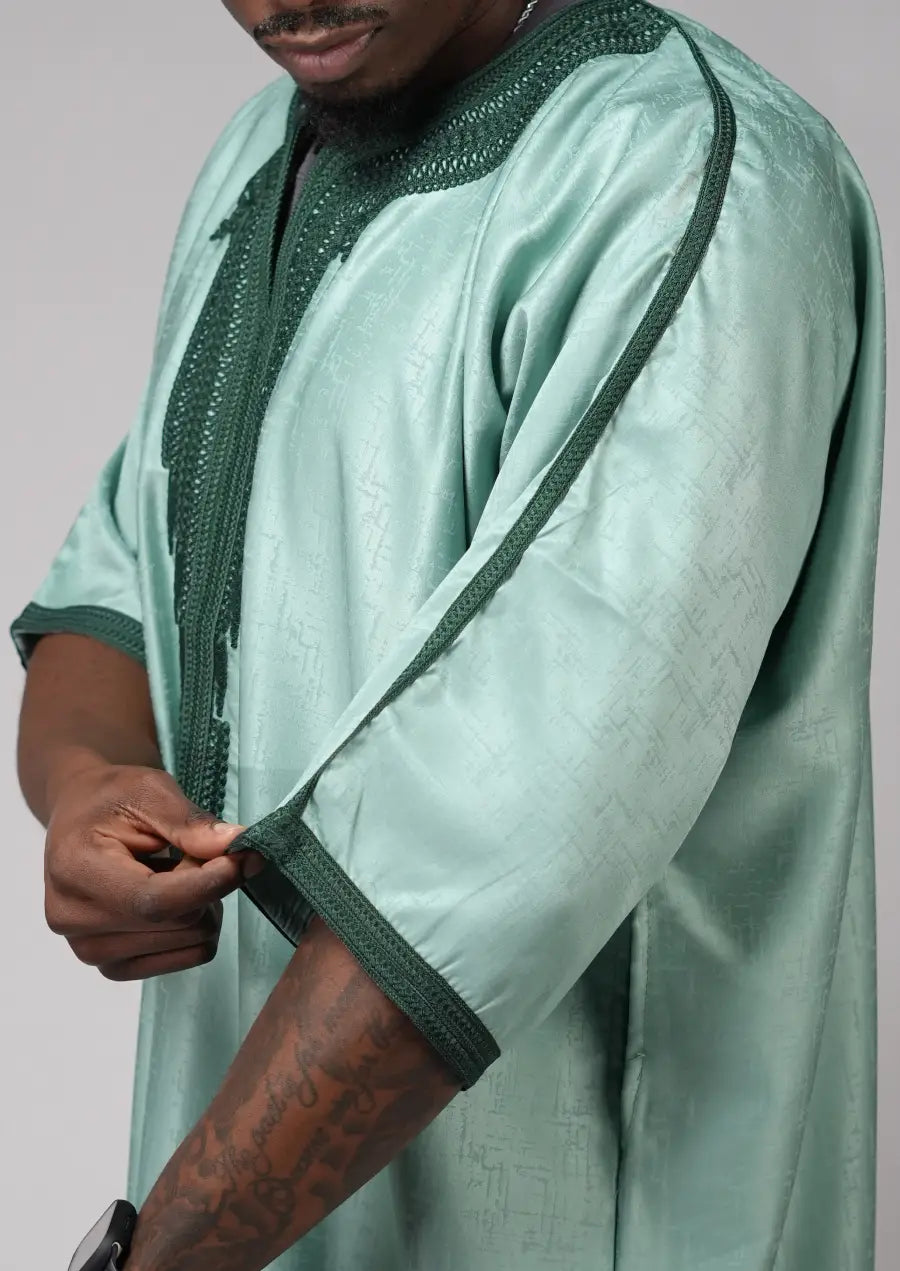 Mint Green Moroccan Gandoura – Traditional Men’s Wear