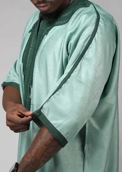 Mint Green Moroccan Gandoura – Traditional Men’s Wear
