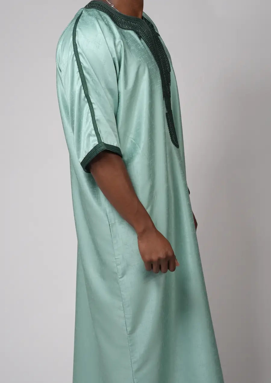Mint Green Moroccan Gandoura – Traditional Men’s Wear