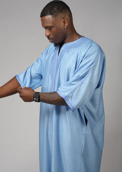Sky Blue Moroccan Gandoura – Traditional Men’s Wear